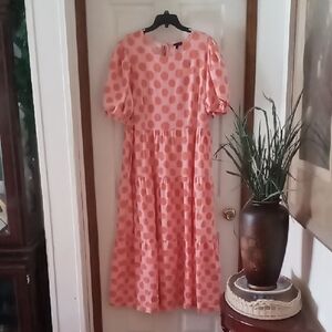 Who What Wear Coral Polka Dot Long Sleeve Dress